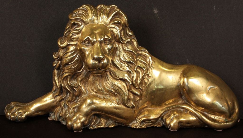 Large English Recumbent Lion of Brass 3