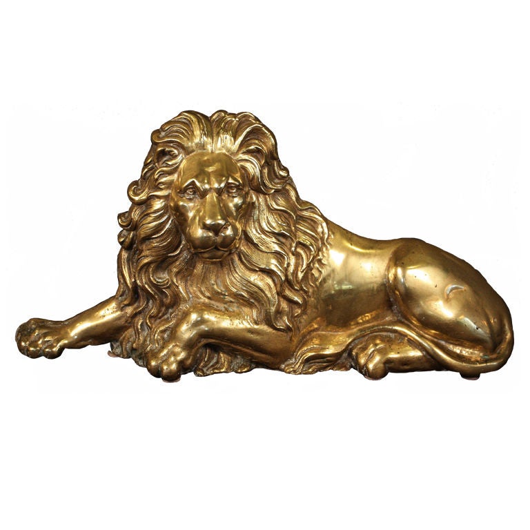 Large English Recumbent Lion of Brass
