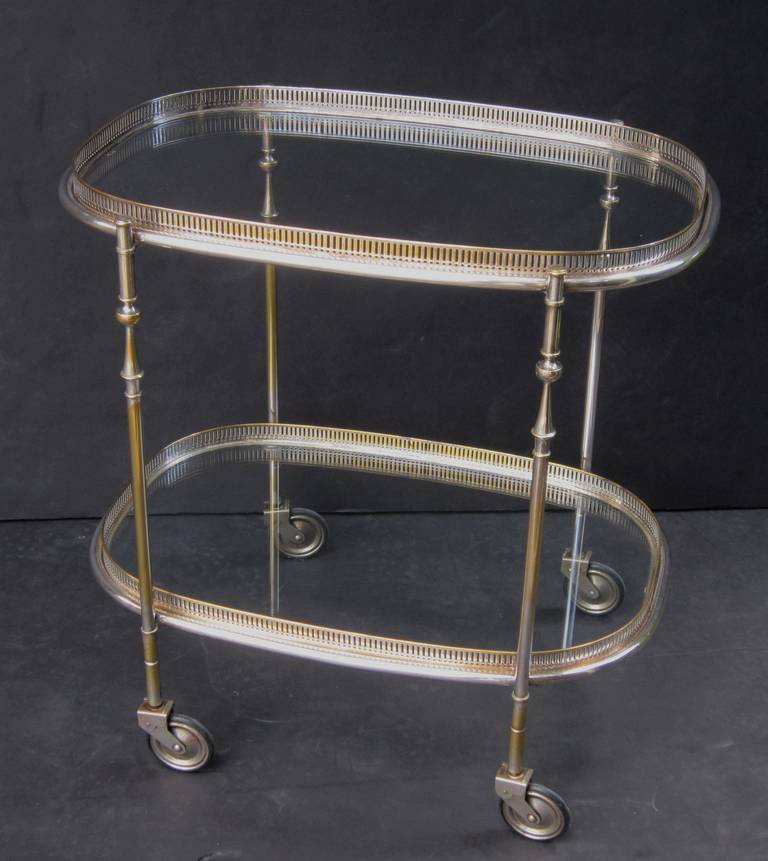 French Drinks Cart or Trolley of Silvered Brass