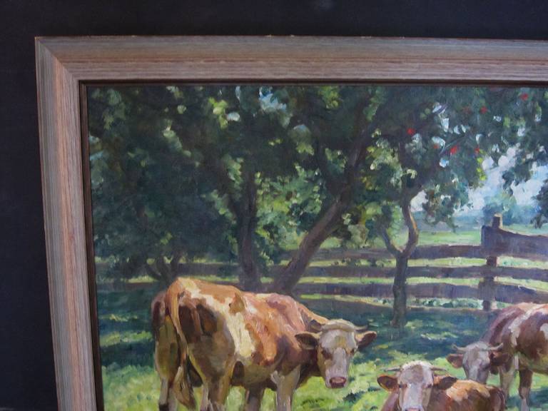 German Oil Painting of Cows by Max Von Schellerer 1