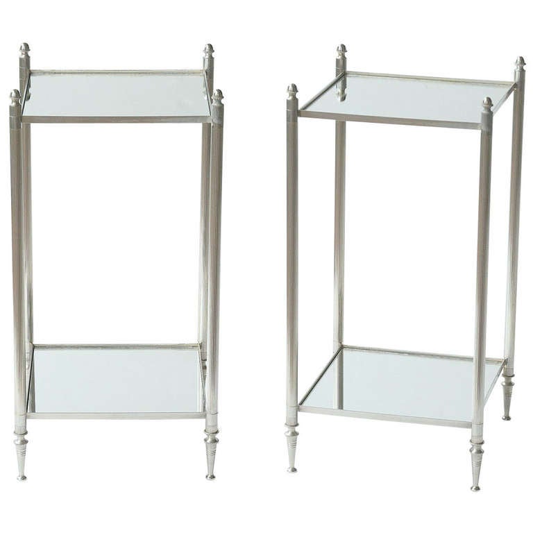 Pair of Mirrored Glass and Chrome End Tables at 1stdibs