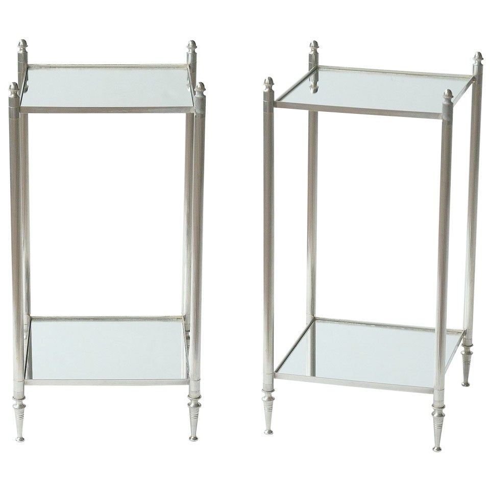 Pair of Mirrored Glass and Chrome End Tables