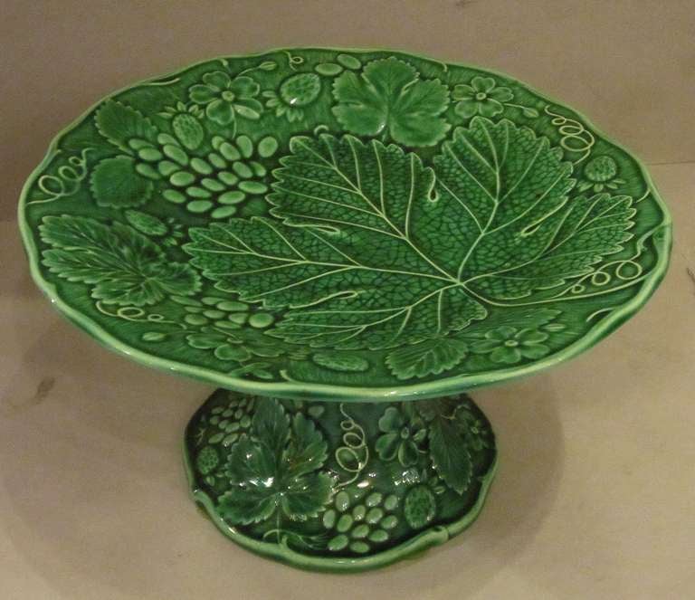 English Green Majolica Tazza 2