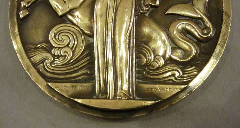 Médaillon de voyage inaugural en bronze Art Déco 