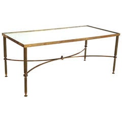 Large French Low Table of Brass and Mirrored Glass