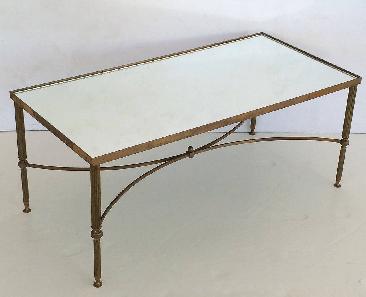 20th Century Large French Low Table of Brass and Mirrored Glass