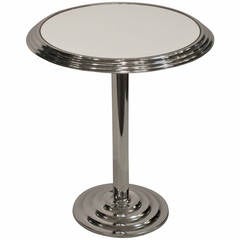 Art Deco Round Table of Chrome and Mirrored Glass