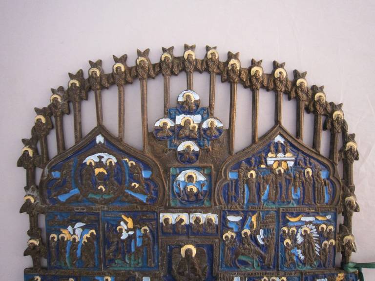 Russian Icon of Enameled Bronze In Excellent Condition In Austin, TX