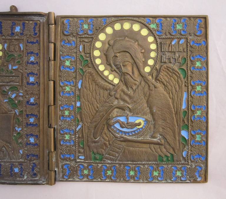 Russian Icon Triptych of Enameled Bronze 1