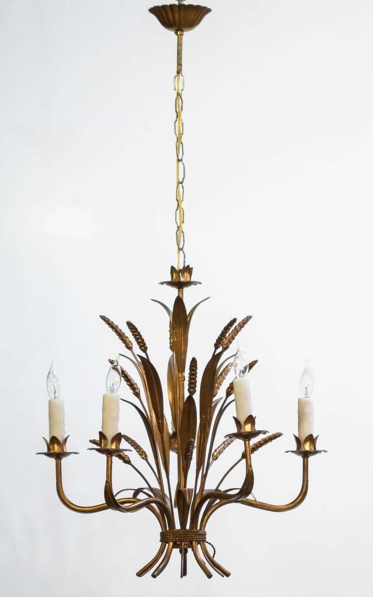 French Wheat Sheaf Five-Light Hanging Fixture In Excellent Condition In Austin, TX