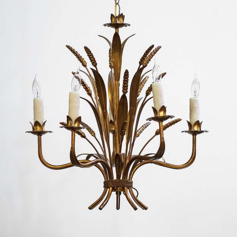 20th Century French Wheat Sheaf Five-Light Hanging Fixture