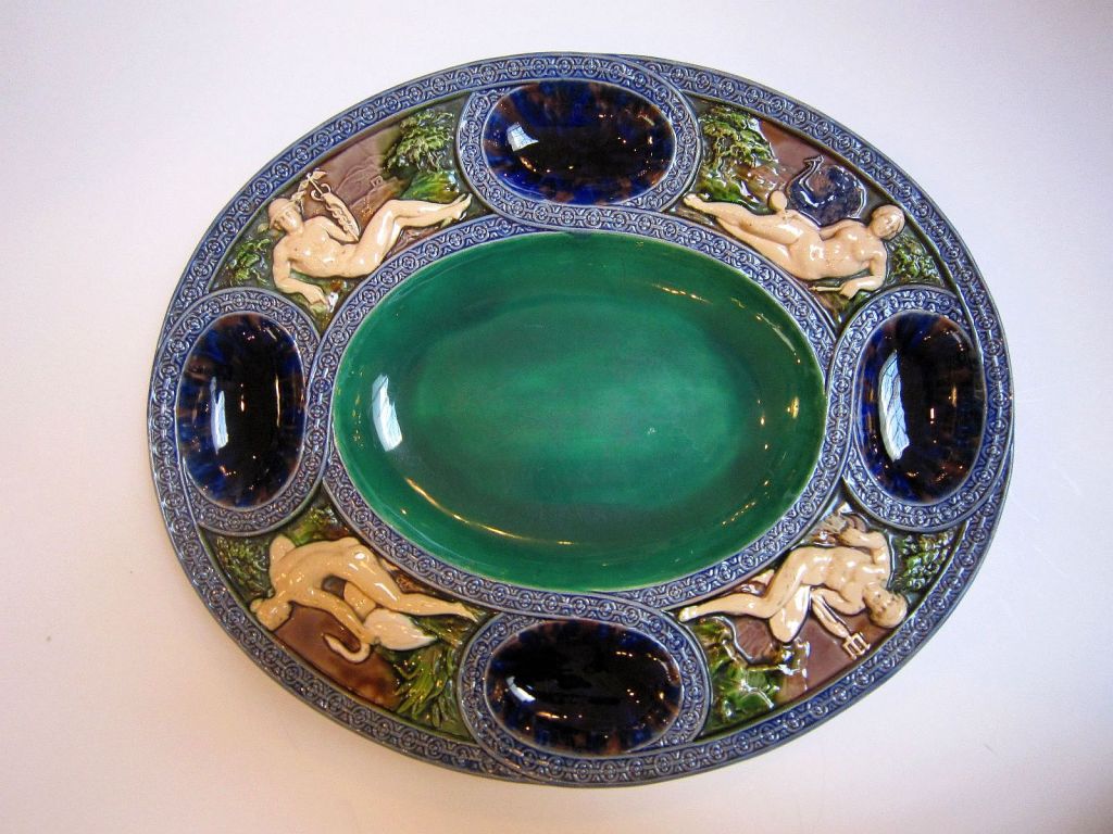 Glazed English Majolica Oval Platter by Mintons