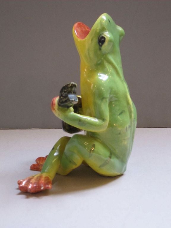 19th Century Majolica Singing Frog Playing Guitar by Massier