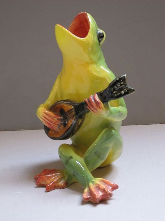 Majolica Singing Frog Playing Guitar by Massier 2