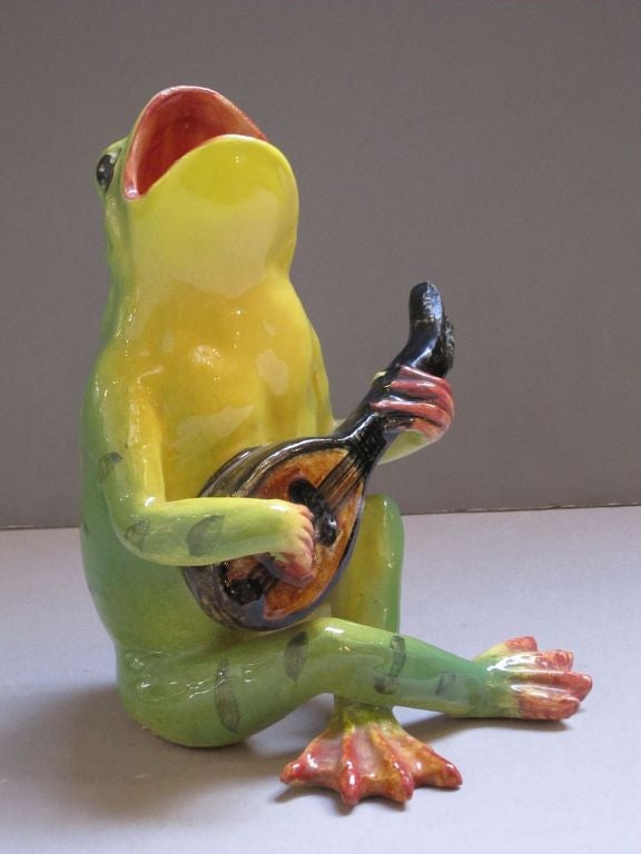 Majolica Singing Frog Playing Guitar by Massier 3