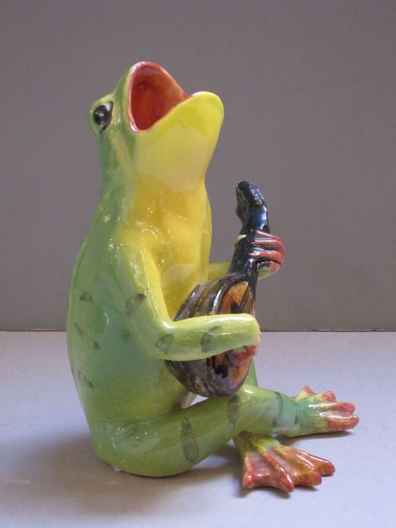 Majolica Singing Frog Playing Guitar by Massier 4