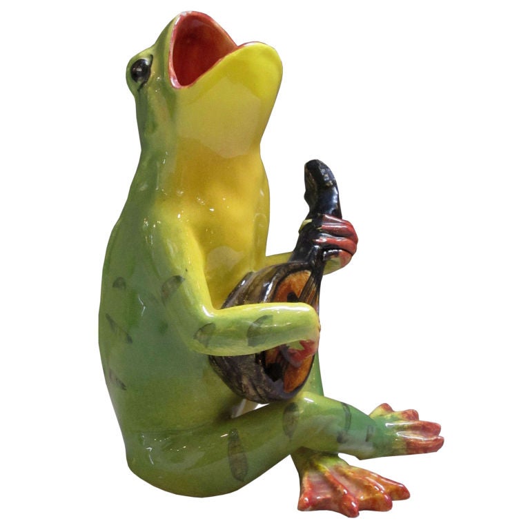 Majolica Singing Frog Playing Guitar by Massier