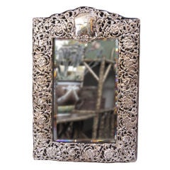 Edwardian Vanity Mirror in Chased Sterling Silver Frame