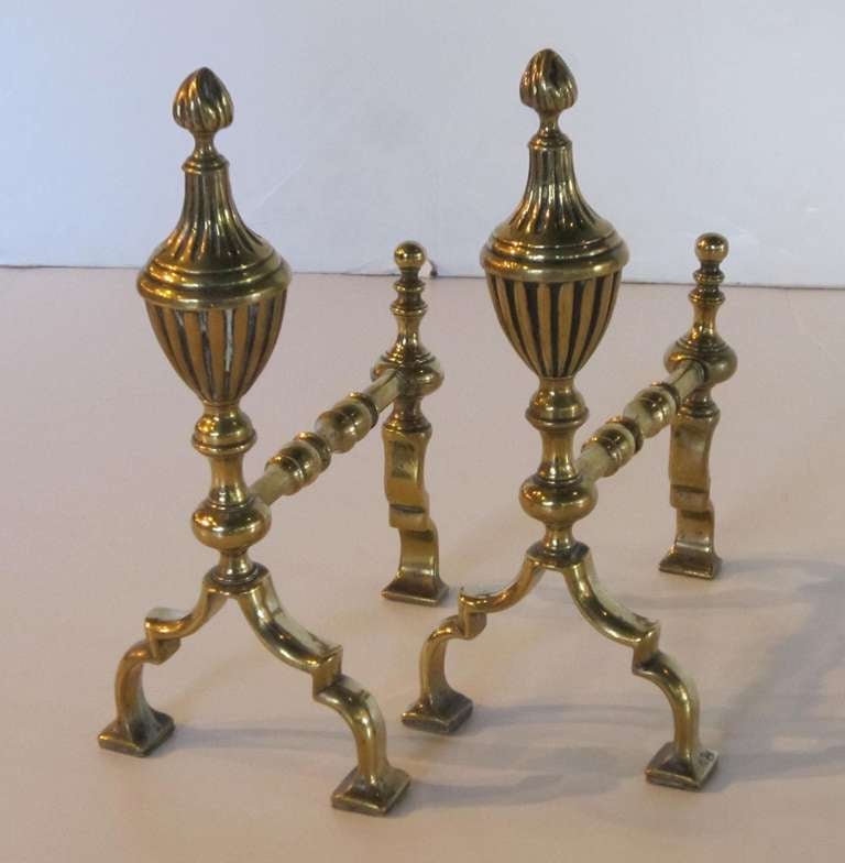 19th Century Pair of English Brass Andirons or Fire Dogs