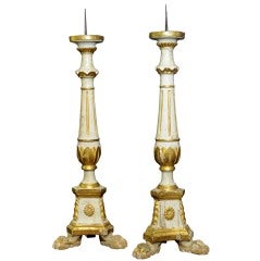 Antique Pair of Altar Candleholders with Gilt Decoration