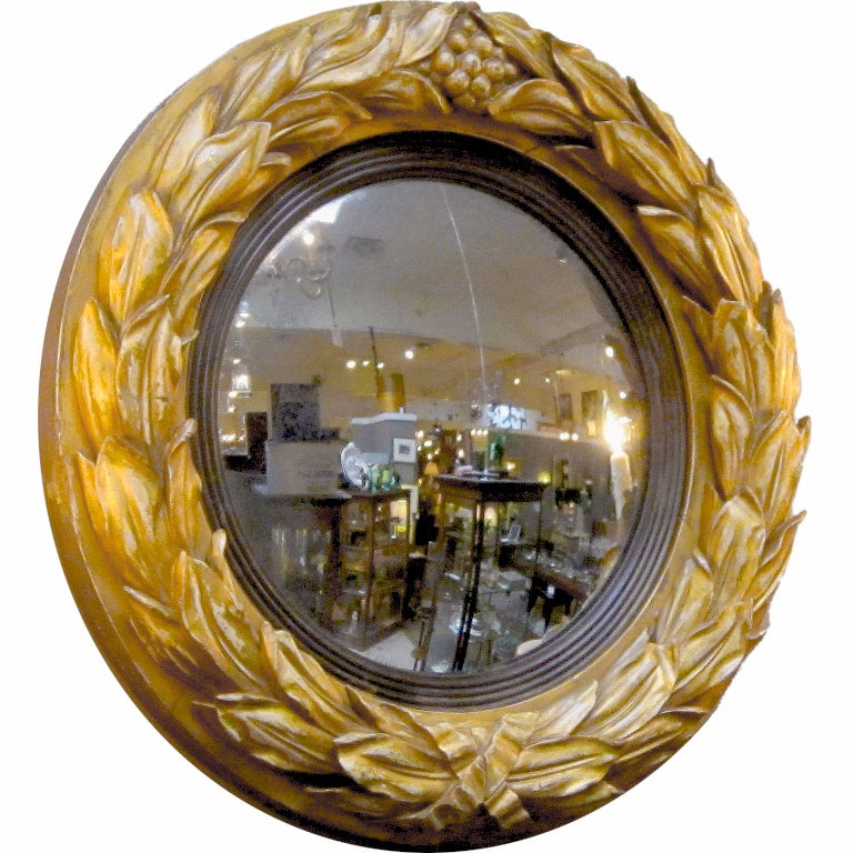 English Gilt Convex Mirror from the Regency Era (Diameter 19 1/2)