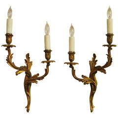 Pair of Régence Style Two-Arm Sconces of Gilt Bronze