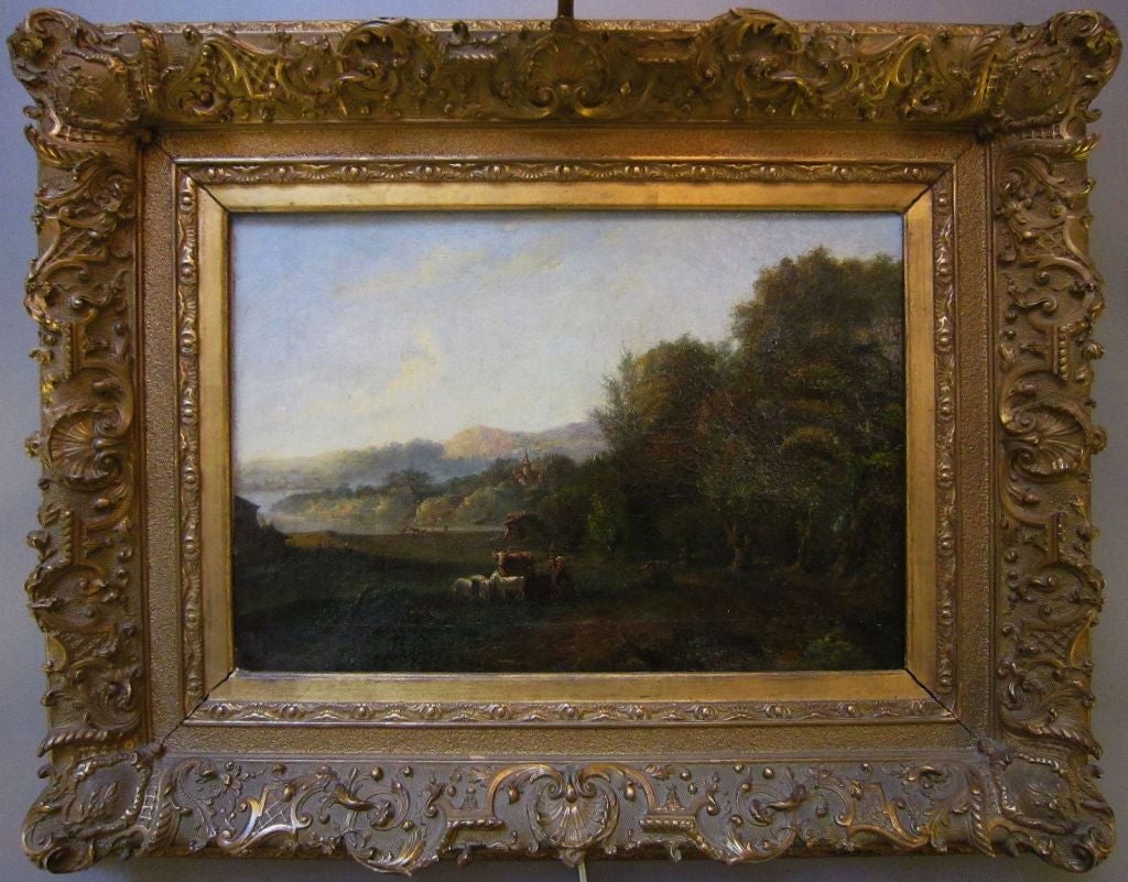 Gilt French Oil Painting of Country Scene