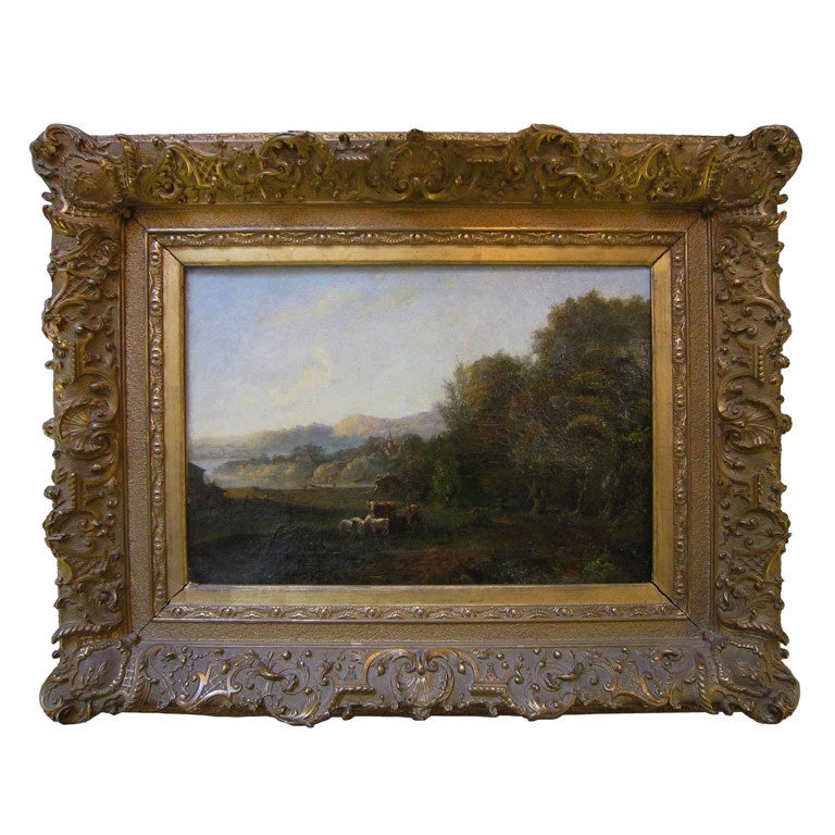 French Oil Painting of Country Scene