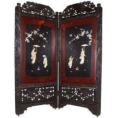 19th c. Asian Two-Fold Lacquered Screen 5