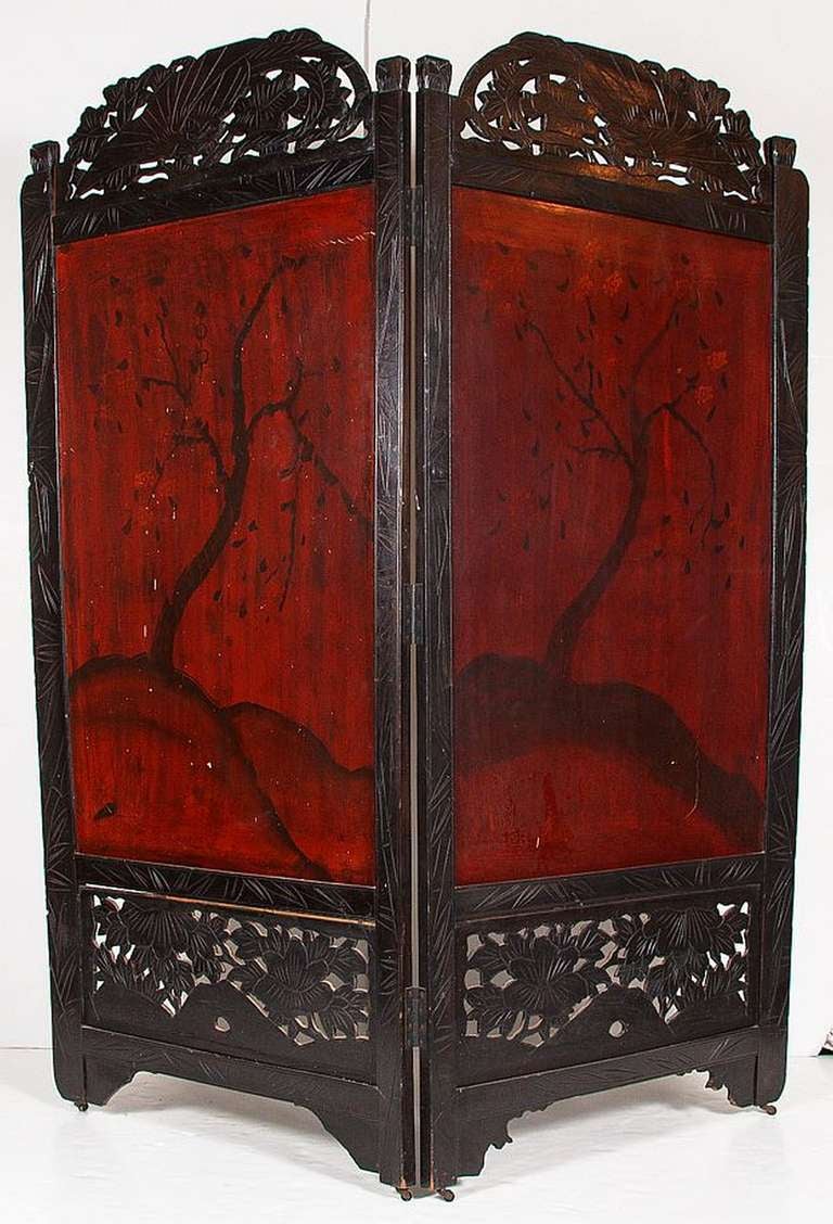 Japanese Asian Two-Fold Lacquered Screen from the 19th c. 