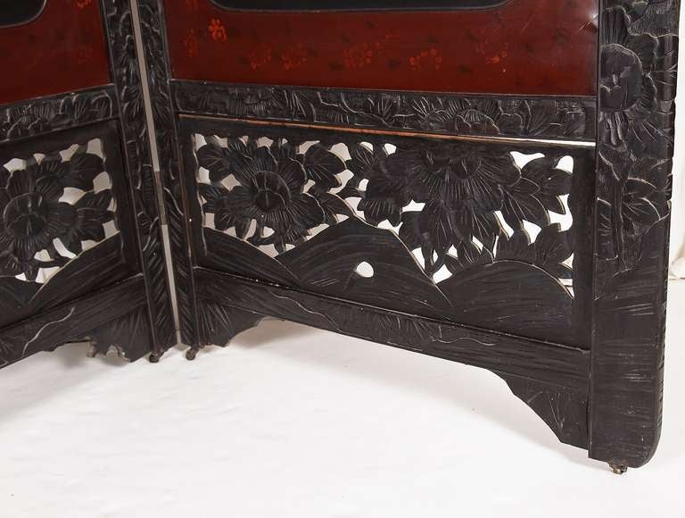 Asian Two-Fold Lacquered Screen from the 19th c.  3