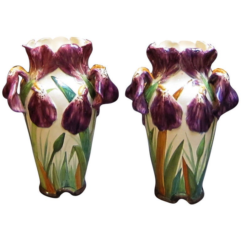 Pair of Iris Vases by Massier, Vallauris at 1stdibs