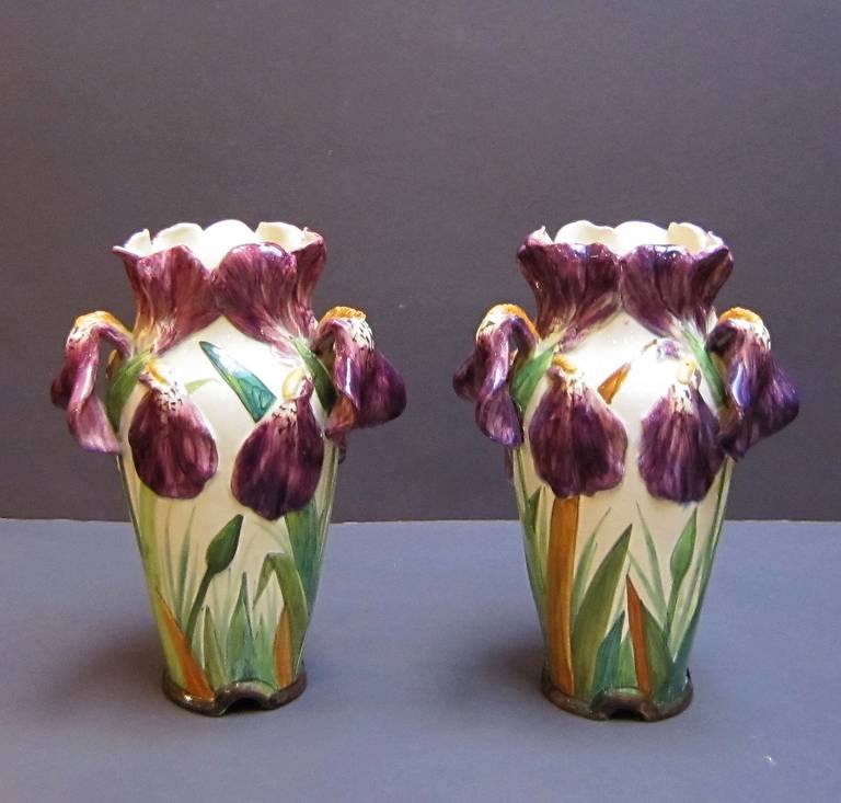 Pair of Iris Vases by Massier, Vallauris In Excellent Condition In Austin, TX