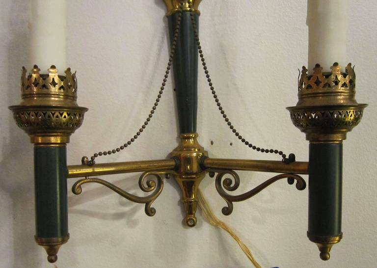 Brass Pair of Empire or Regency Style Sconces or Wall Lights For Sale