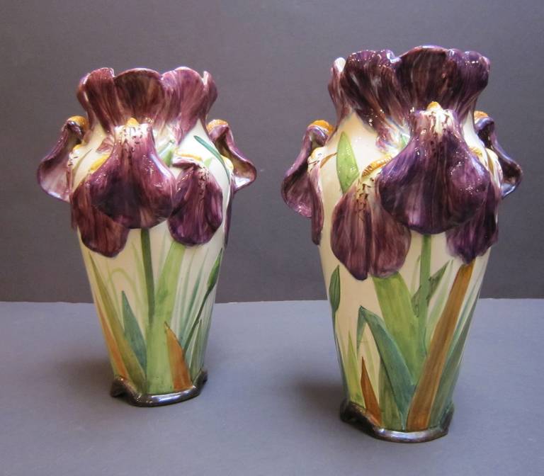 20th Century Pair of Iris Vases by Massier, Vallauris