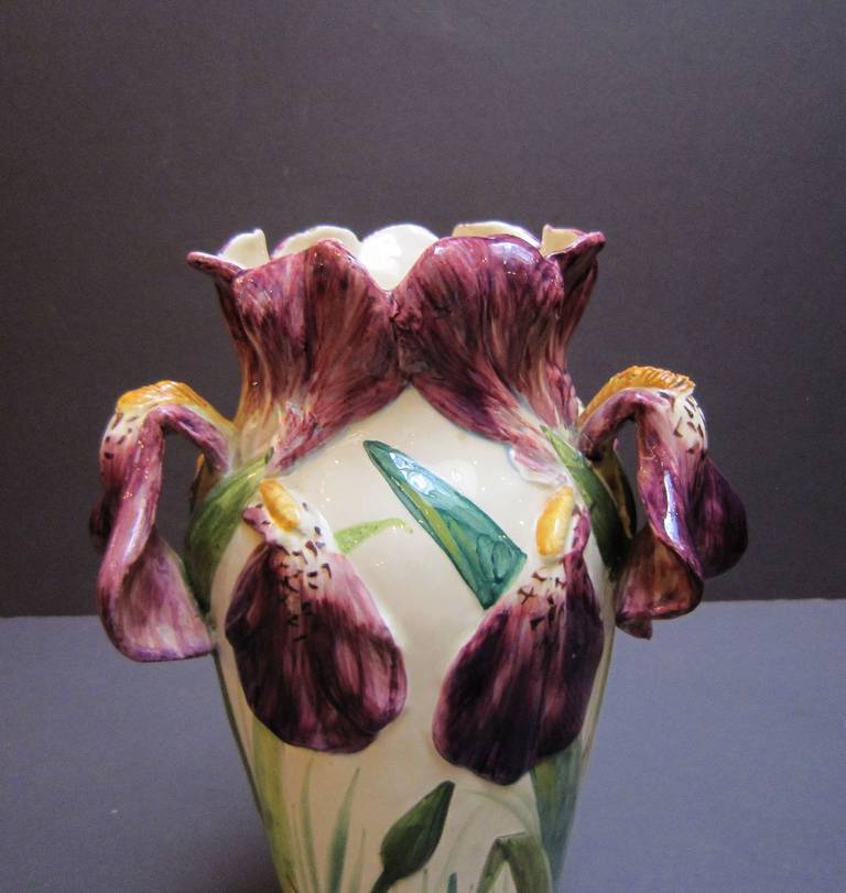 French Pair of Iris Vases by Massier, Vallauris