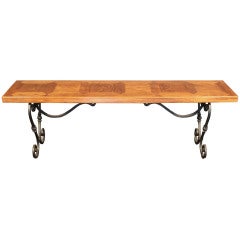Parquetry Top Bench with Wrought Iron Base 11