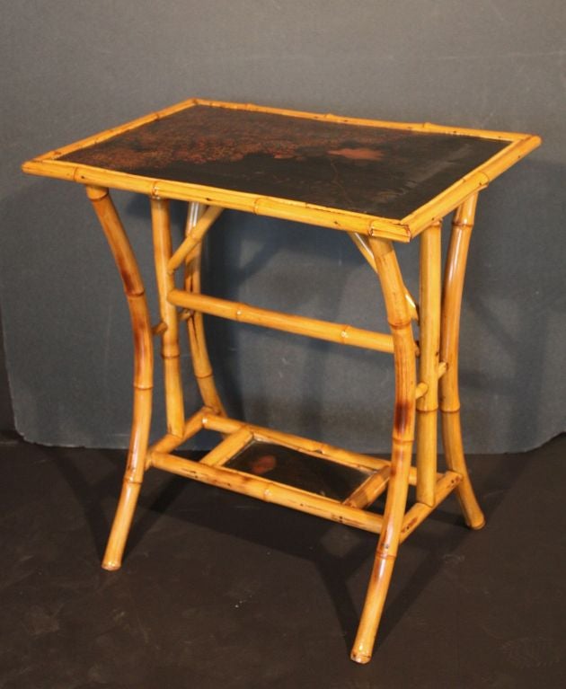 English Bamboo Table with Lacquer Top at 1stDibs