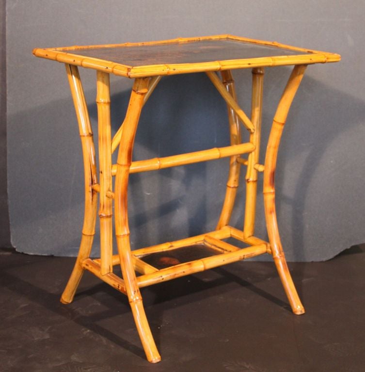 English Bamboo Table with Lacquer Top at 1stDibs