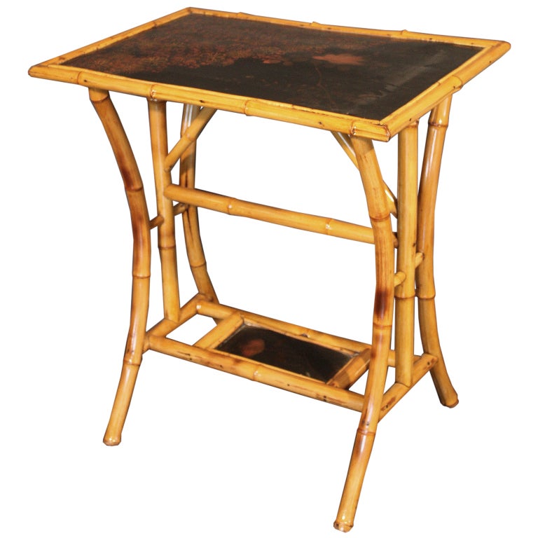 English Bamboo Table with Lacquer Top at 1stDibs
