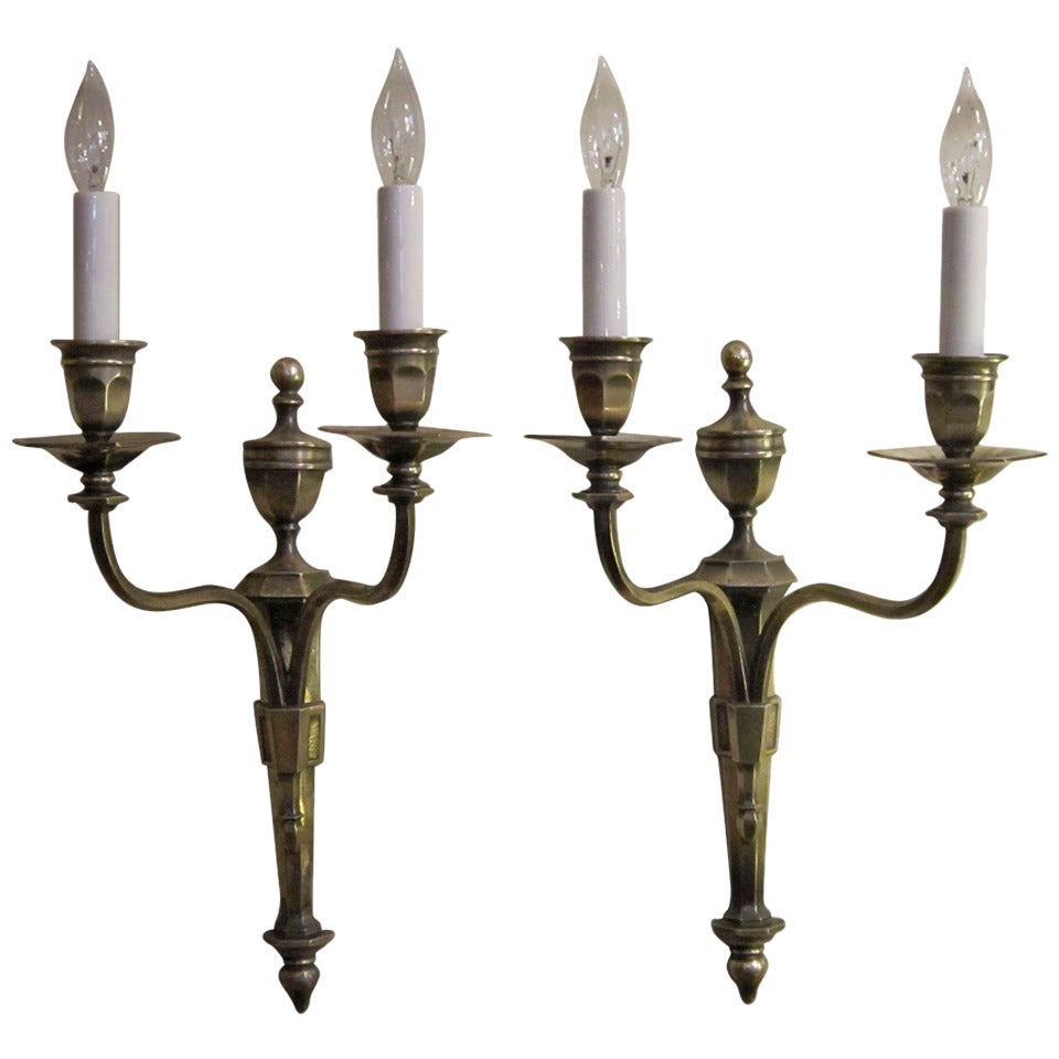 Pair of Adam's Style Wall Lights or Sconces of Burnished Pewter For Sale