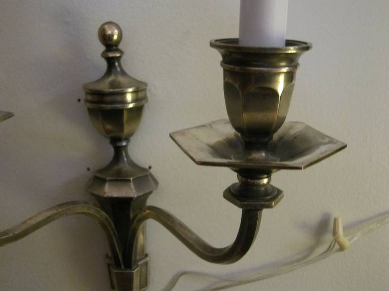 Pair of Adam's Style Wall Lights or Sconces of Burnished Pewter For Sale 3