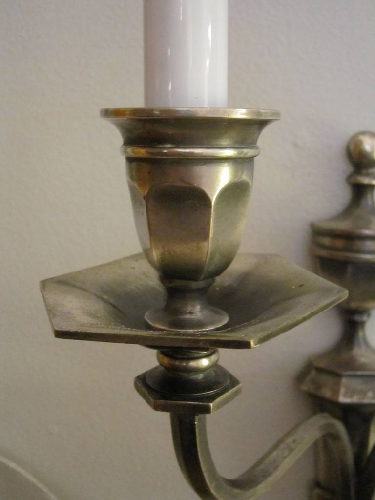 Pair of Adam's Style Wall Lights or Sconces of Burnished Pewter For Sale 2