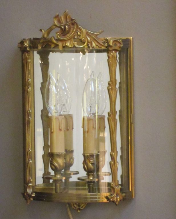French Pair of Gilt Bronze Wall Lights