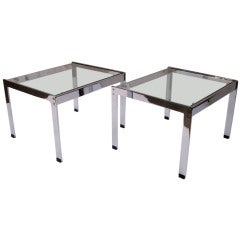 merrow associates catalogue Pair of Chrome and Glass Tables by Merrow Associates