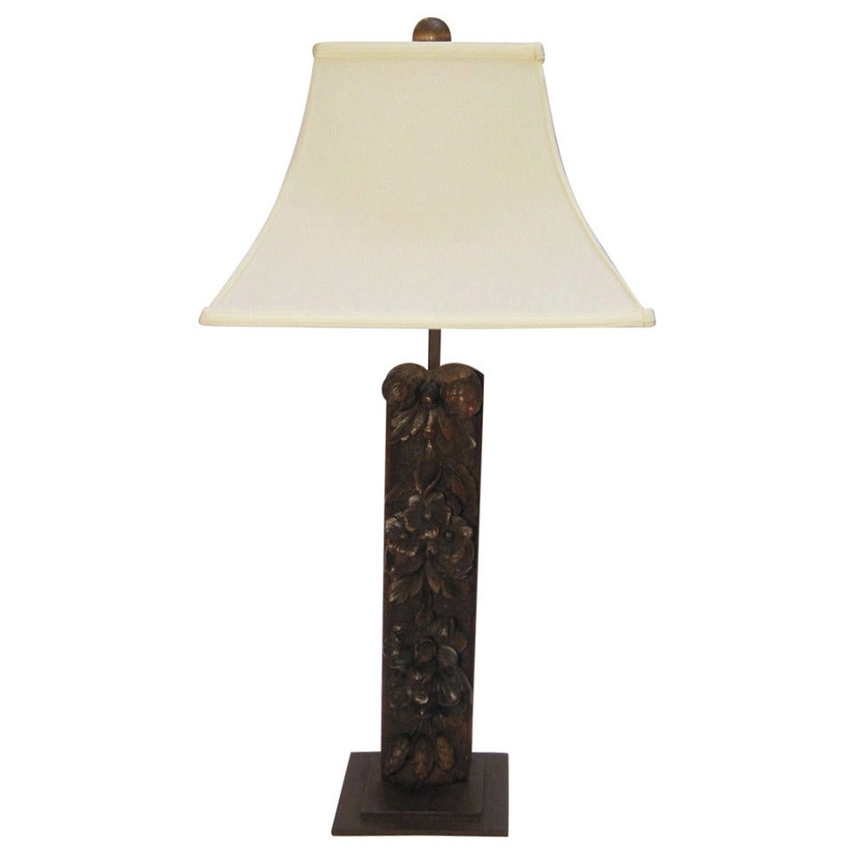 Carved Wooden Table Lamp with Shade