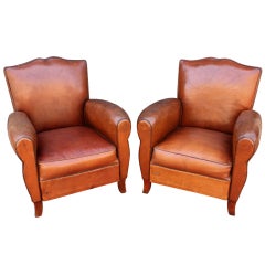 Antique Pair of French Leather Club Chairs (Priced Individually)