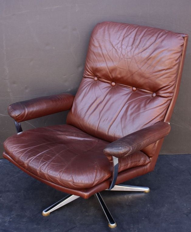 Danish Armchair Recliner with Stool of Leather 1
