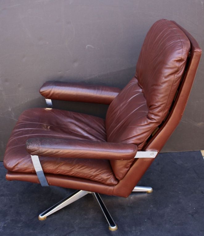 Danish Armchair Recliner with Stool of Leather 2