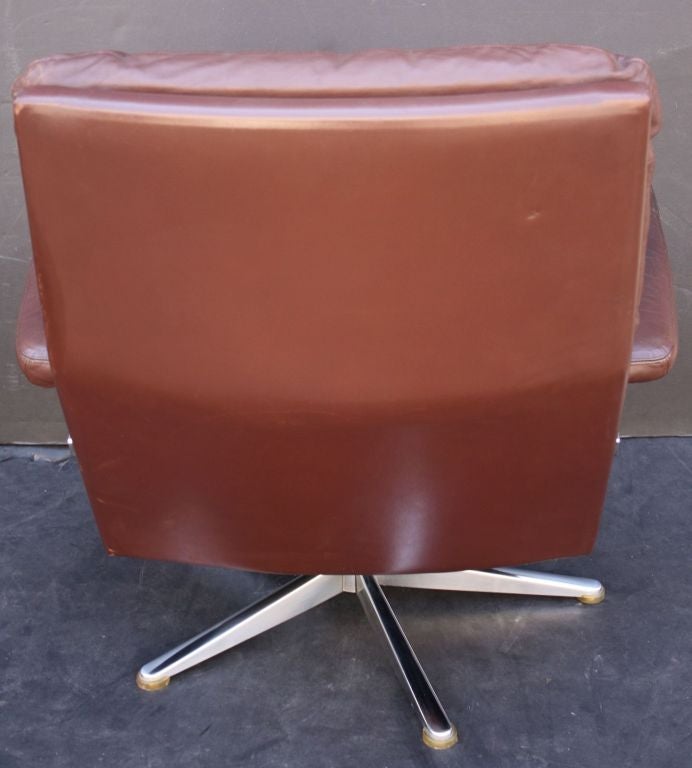 Danish Armchair Recliner with Stool of Leather 3